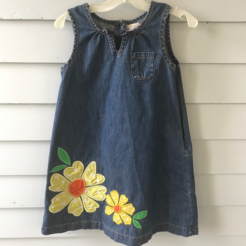 Mini Boden floral denim dress 7-8Y